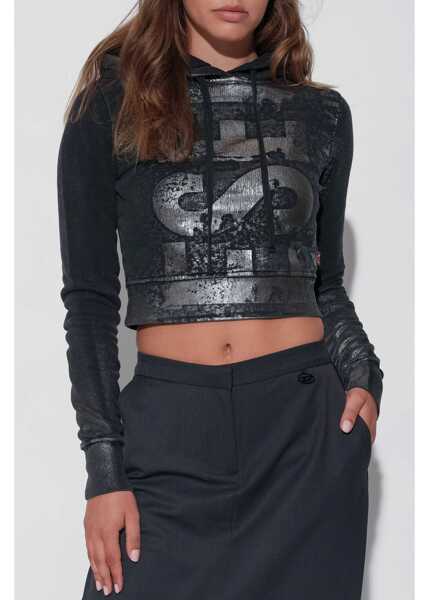 Bluze de trening Diesel Cropped Fit F-Slimmy-P6 Hoodie With Metallic Effect Print Black Femei (BM 18747307) 3