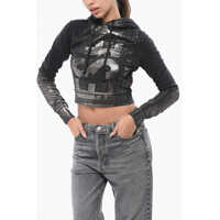 Bluze de trening Cropped Fit F-Slimmy-P6 Hoodie With Metallic Effect Print Femei