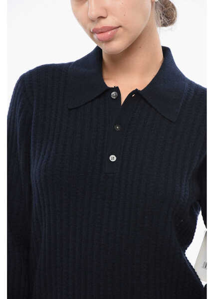 Tricouri Polo GUEST IN RESIDENCE Cashmere Theo Waffle Sweater With Polo Neck Blue Femei (BM 18747313) 3