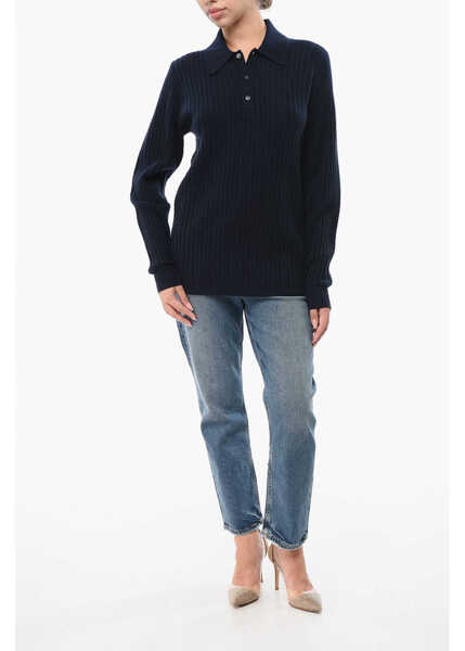 Tricouri Polo GUEST IN RESIDENCE Cashmere Theo Waffle Sweater With Polo Neck Blue Femei (BM 18747313) 4