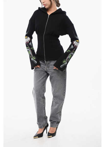 Bluze de trening MACCAPANI Fleeced Cotton Sweatshirt With Floral Patterned Sleeves Black Femei (BM 18747322) 4