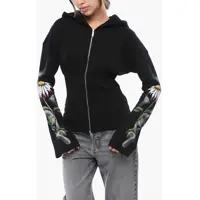 Bluze de trening Fleeced Cotton Sweatshirt With Floral Patterned Sleeves Femei