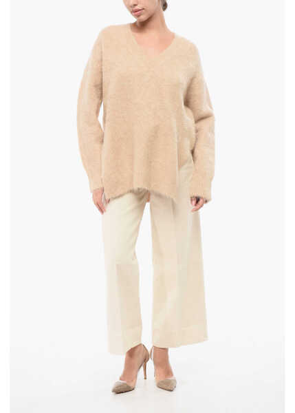 Pulovere Loulou Studio V-Neck Solid Color Sweater Beige Femei (BM 18747325) 4