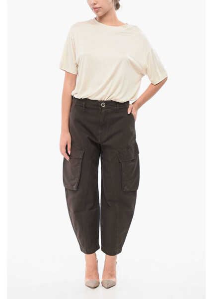 Blugi drepti Pinko Solid Color Charango Cargo Jeans With Silver-Tone Button 17C Brown Femei (BM 18747334) 4