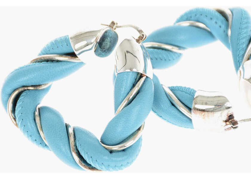 Cercei Bottega Veneta Woven Leather Triangle Earrings Light Blue Femei (BM 18747337) 3