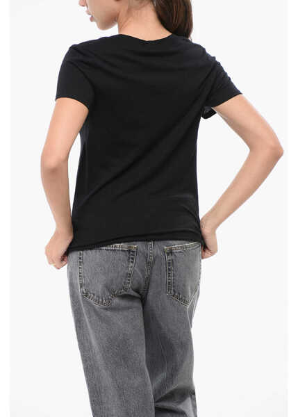 Tricouri Eterne Solid Color Cotton Blend V-Neck T-Shirt Black Femei (BM 18747418) 2