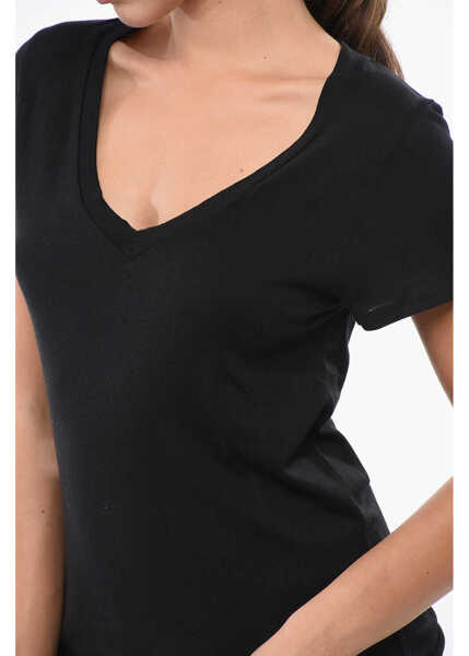 Tricouri Eterne Solid Color Cotton Blend V-Neck T-Shirt Black Femei (BM 18747418) 3