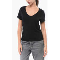Tricouri Solid Color Cotton Blend V-Neck T-Shirt Femei