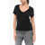 Eterne Solid Color Cotton Blend V-Neck T-Shirt Black