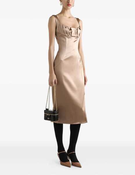 Rochii elegante Dolce & Gabbana Stretch Satin Midi Dress BEIGE Femei (BM 18748474) 2