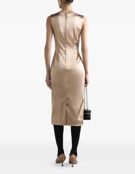 Rochii elegante Dolce & Gabbana Stretch Satin Midi Dress BEIGE Femei (BM 18748474) 3