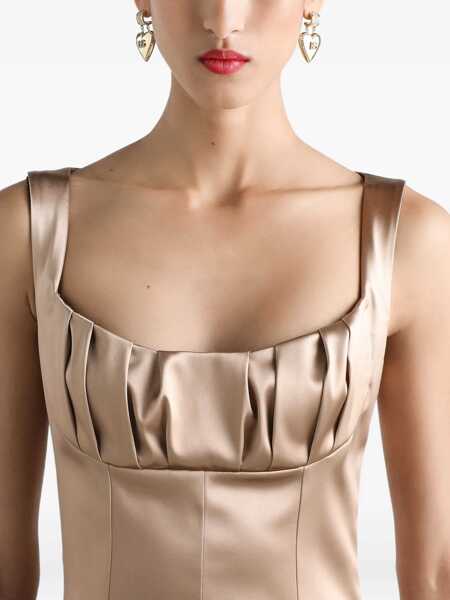 Rochii elegante Dolce & Gabbana Stretch Satin Midi Dress BEIGE Femei (BM 18748474) 5