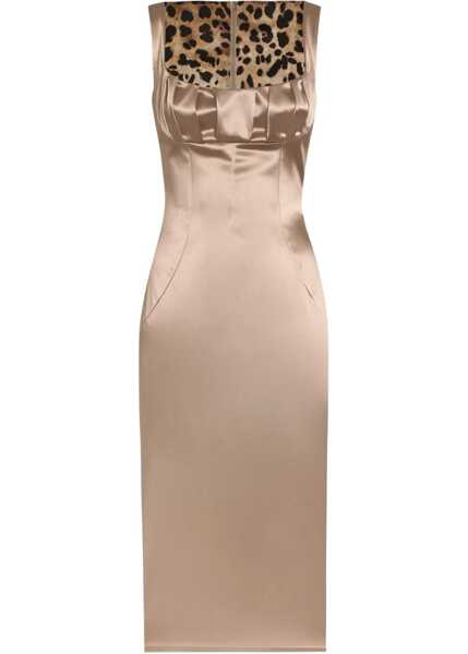 Rochii elegante Dolce & Gabbana Stretch Satin Midi Dress BEIGE Femei (BM 18748474) 1