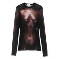 Topuri Jean Paul Gaultier Mesh Crew Neck Top With Long Sleeves Printed "Body Dust" Clothing Femei