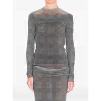 Topuri Jean Paul Gaultier Mesh Top Double Layer Printed "Body Shadow" And "Prince Of Wales" Clothing Femei