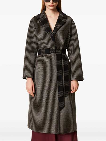 Paltoane TWINSET Twinset Black And Grey Wool Coat DOUBLE CHECK NERO/NEVE Femei (BM 18749778) 2