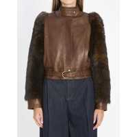 Geci Short High-Neck Leather Jacket Femei