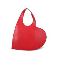 Genti de mana Red Heart-Shaped Handbag With Embossed Logo Lettering On The Front In Leather Woman Femei