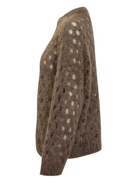 Pulovere Brunello Cucinelli Brunello Cucinelli Brunello Cucinelli Perforated Crew-Neck Sweater BROWN Femei (BM 18753399) 3