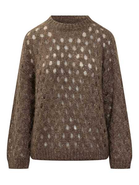 Pulovere Brunello Cucinelli Brunello Cucinelli Brunello Cucinelli Perforated Crew-Neck Sweater BROWN Femei (BM 18753399) 1