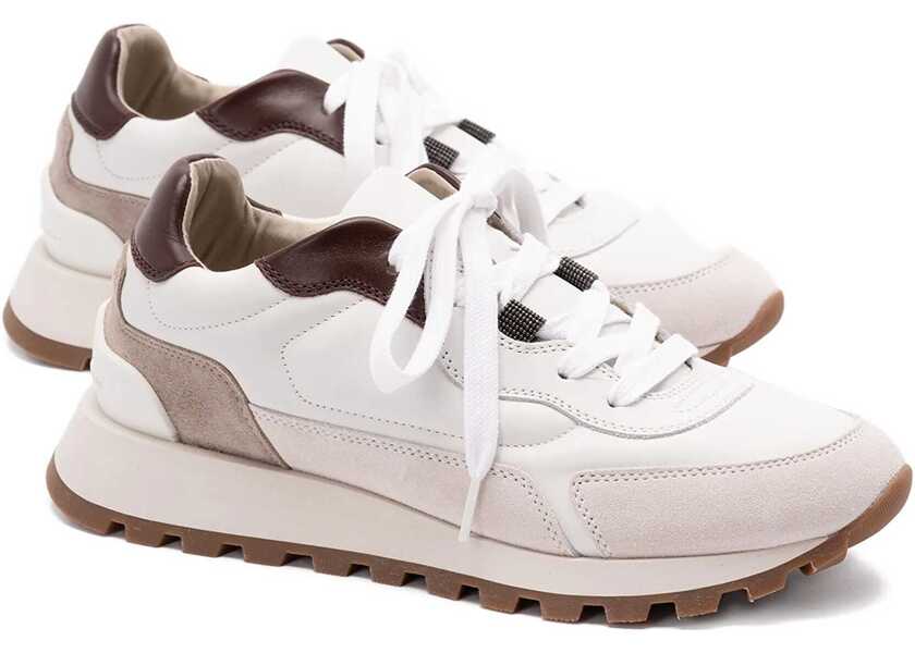Sneakers Brunello Cucinelli Leather Sneakers with shiny details BLANCO Femei (BM 18755410) 2