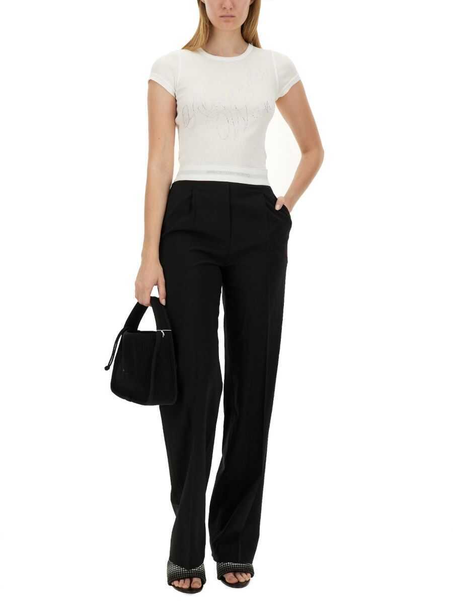 Pantaloni casual Alexander Wang Alexander Wang High Waisted Pleated Pant With Logo Elastic Clothing Black Femei (BM 18756723) 4