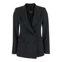 Sacouri PLAIN Black Double-Breasted Jacket With Damask Effect In Wool Woman