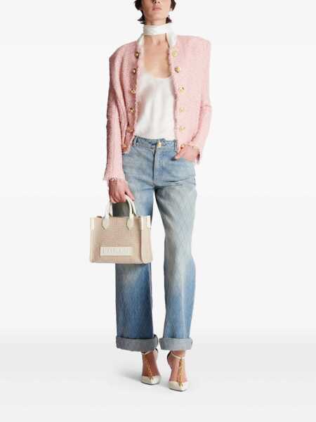 Genti de mana Balmain Balmain B-Army Small Jacquard Canvas Tote Beige Femei (BM 18761403) 2