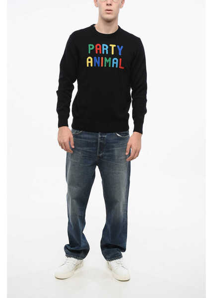 Pulovere Mc2 Saint Barth Wool Blend Party Animal Crew-Neck Sweater Black Barbati (BM 18765559) 4