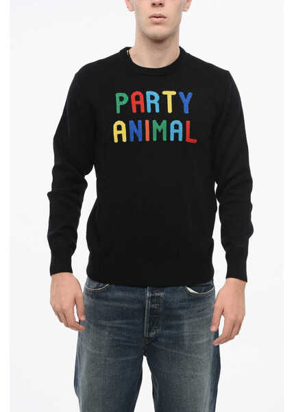 Pulovere Mc2 Saint Barth Wool Blend Party Animal Crew-Neck Sweater Black Barbati (BM 18765559) 1