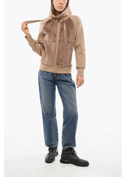 Bluze de trening Herno Resort Mock Neck Sweatshirt With Eco-Fur Front Beige Femei (BM 18765565) 4