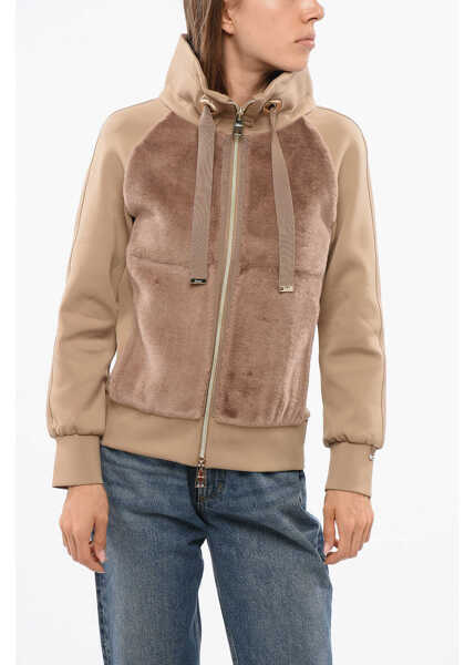 Bluze de trening Herno Resort Mock Neck Sweatshirt With Eco-Fur Front Beige Femei (BM 18765565) 1