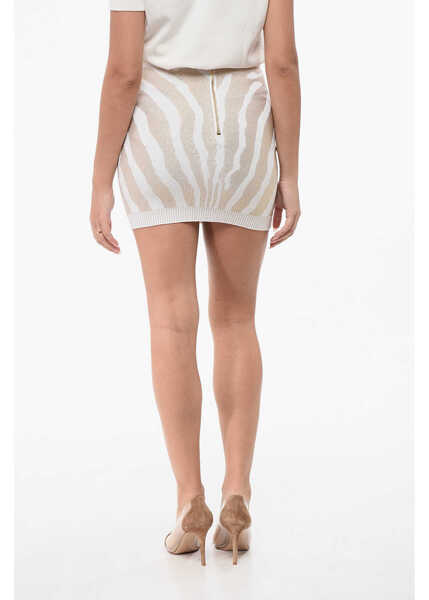 Fuste scurte Balmain Lurex Zebra Miniskirt With Back Zip Gold Femei (BM 18765580) 2