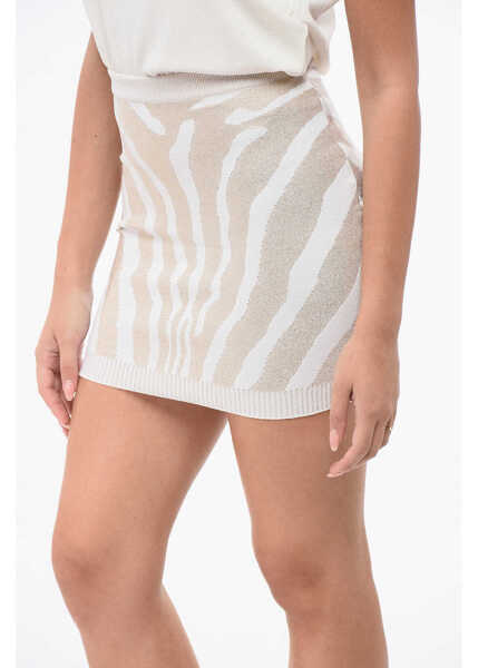 Fuste scurte Balmain Lurex Zebra Miniskirt With Back Zip Gold Femei (BM 18765580) 3
