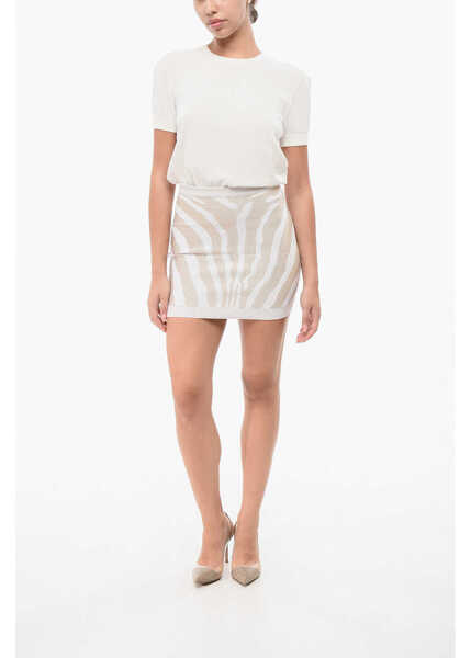 Fuste scurte Balmain Lurex Zebra Miniskirt With Back Zip Gold Femei (BM 18765580) 4