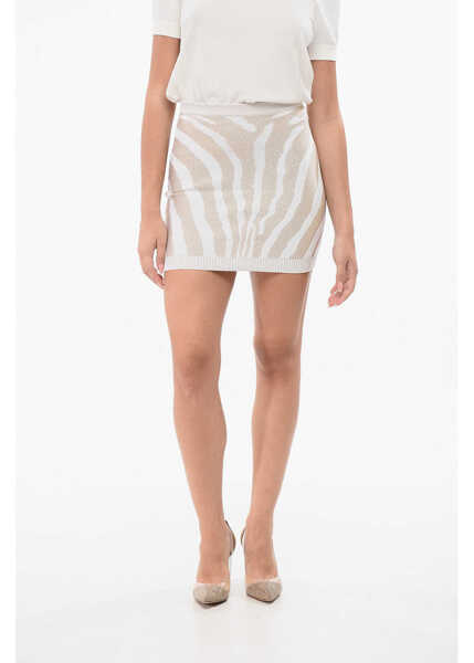 Fuste scurte Balmain Lurex Zebra Miniskirt With Back Zip Gold Femei (BM 18765580) 1