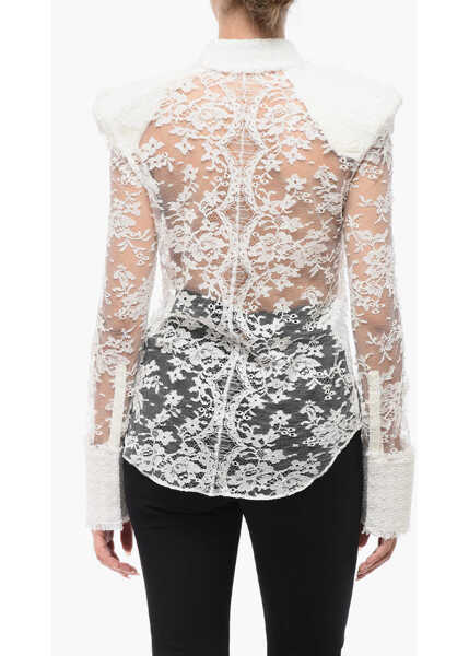 Camasi casual Balmain Lace Shirt With Padded Shoulders White Femei (BM 18765598) 2