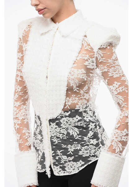 Camasi casual Balmain Lace Shirt With Padded Shoulders White Femei (BM 18765598) 3