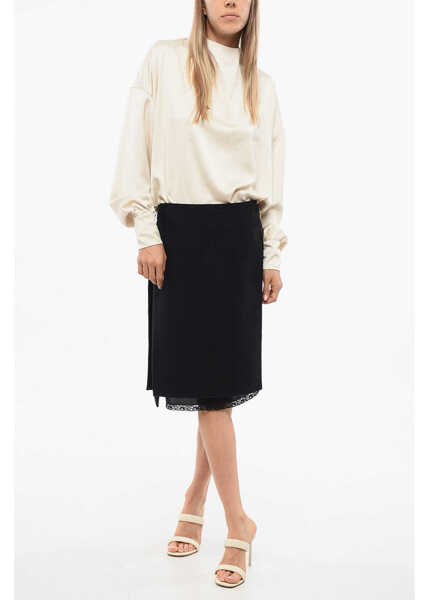 Fuste scurte N21 Virgin Wool Flared Skirt With Lace Detail Blue Femei (BM 18765604) 4