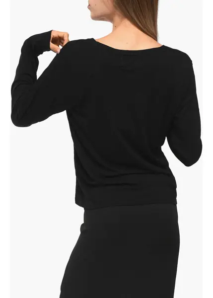 Tricouri Loulou Studio Wool Blend Ava Crew-Neck T-Shirt Black Femei (BM 18765619) 2