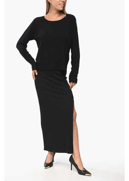 Tricouri Loulou Studio Wool Blend Ava Crew-Neck T-Shirt Black Femei (BM 18765619) 4