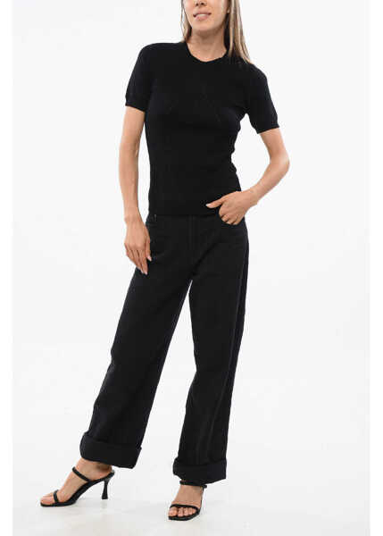 Pulovere Wolford Short Sleeve Ribbed Crew-Neck Sweater Black Femei (BM 18765625) 4