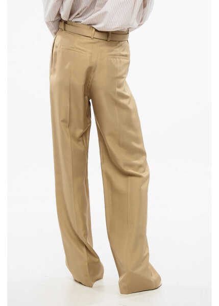 Pantaloni casual Loro Piana Silk Single Pleated Pants With Belt Brown Femei (BM 18765637) 2