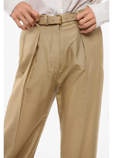 Pantaloni casual Loro Piana Silk Single Pleated Pants With Belt Brown Femei (BM 18765637) 3
