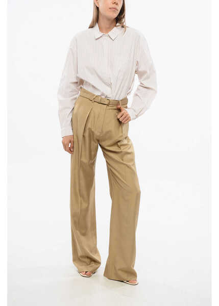 Pantaloni casual Loro Piana Silk Single Pleated Pants With Belt Brown Femei (BM 18765637) 4