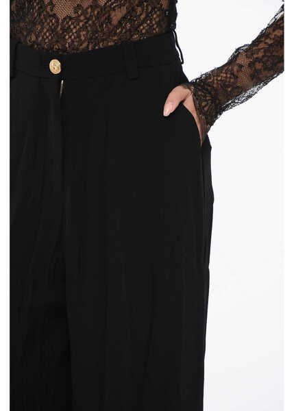Pantaloni casual Balmain Viscose Crepe Wide Leg Pants Black Femei (BM 18765643) 3