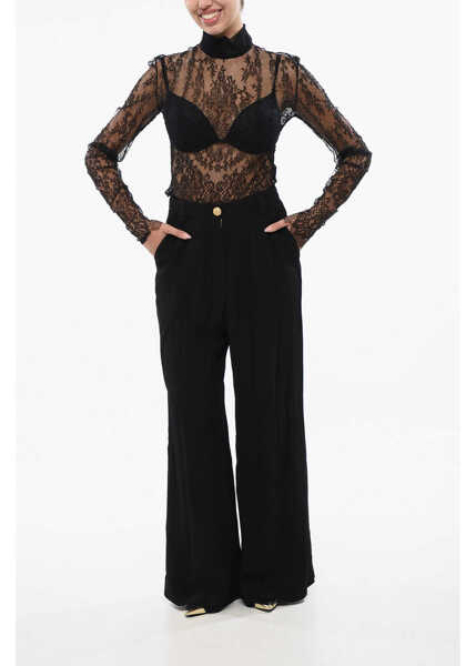 Pantaloni casual Balmain Viscose Crepe Wide Leg Pants Black Femei (BM 18765643) 4