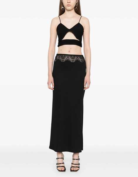 Fuste lungi CHRISTOPHER ESBER Solid Color Long Skirt With Lace Insert And Side Slit Black Femei (BM 18765649) 2
