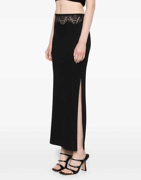Fuste lungi CHRISTOPHER ESBER Solid Color Long Skirt With Lace Insert And Side Slit Black Femei (BM 18765649) 3