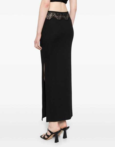 Fuste lungi CHRISTOPHER ESBER Solid Color Long Skirt With Lace Insert And Side Slit Black Femei (BM 18765649) 4
